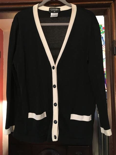 chanel black and white cardigan|Chanel flannel cardigan.